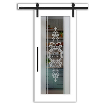 Sliding Barn Door with Mirror Design, Primed White, 26"x81" Inches, Non-Private