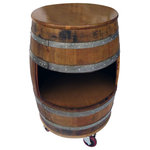 Master Garden Products - Portable Barrel Display Counter Top With Wheels, Lacquer Finished - Display and showcase your products or items with ease with this portable display barrel shelf! Built with reclaimed wine barrels, this beautiful barrel shelf is made with wheels attached to the bottom to make moving the barrel from place to place more safely and efficiently. An excellent alternative if you need the flexibility of moving the unit around to save space or display promotional products in commercial premises. Will not leave marks or streaks on the floors with its heavy duty 4" tall lockable caster rubber wheels. Overall product dimension is 24"W x 38"H with 24" x 1" thickness table top and bottom.