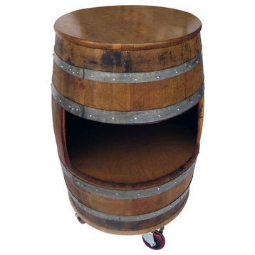 Portable Barrel Display Counter Top With Wheels, Lacquer Finished
