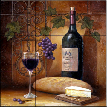 Tile Mural, Wine And Cheese A by John Zaccheo