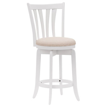 Bowery Hill 25.5" Coastal Wood and Fabric Counter Stool in White