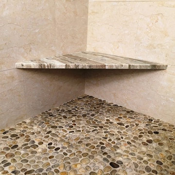 MASTER BATHROOM - Free Standing Tub / Crema Marfil Tile / White Reef Granite