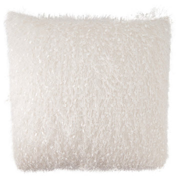 Poly-Filled Shaggy Shimmer Throw Pillow, Ivory