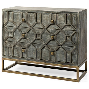 Genevieve Gray Fir Veneer With Gold Metal Frame Accent Cabinet