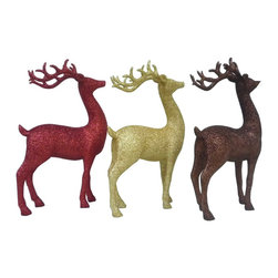 Martha Stewart Living 11.75 Inch Polyresin Glittered Deer-Red, Gold and Brown - Holiday Accents And Figurines