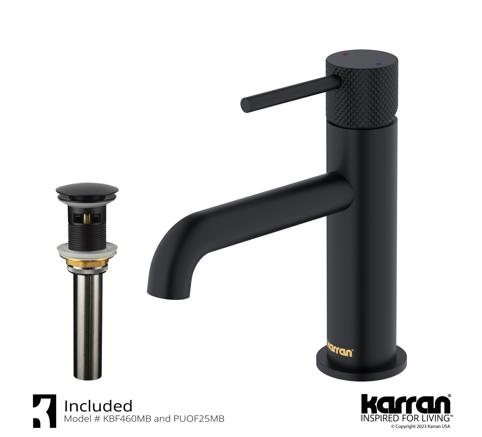 Karran 1-Handle 1-Hole Bathroom Faucet With Pop-up Drain, Matte Black