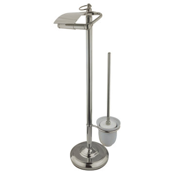 Kingston Brass Pedestal Toilet Paper Holder Stand With Brush, Brushed Nickel