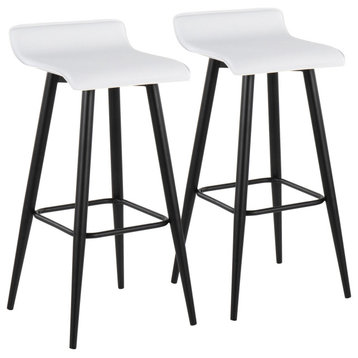 Ale Fixed-Height Bar Stool, Set of 2, Black Steel, White PVC