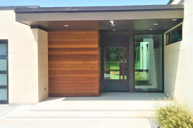 Example of a mid-century modern entryway design in Austin