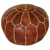 Moroccan Leather Pouf, Brown