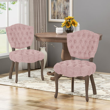 Case Tufted Dining Chair With Cabriole Legs, Set of 2, Light Blush, Brown Wash Finish