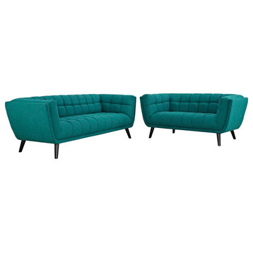 Bestow 2-Piece Upholstered Fabric Sofa and Loveseat Set, Teal