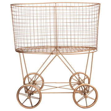 Vintage Metal Laundry Basket With Wheels, Copper