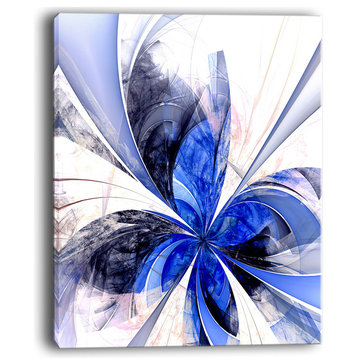 "Symmetrical Bright Blue Fractal Flower" Floral Canvas Artwork Print, 12"x20"