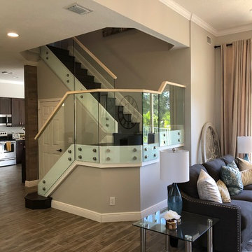 Glass Railings with Standoffs and Wood Handrail