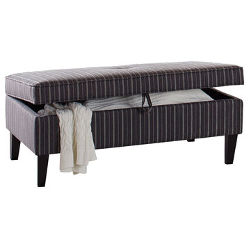 Large Storage Ottoman, Soft Striped Upholstery & Ample Inner Space, Black/White