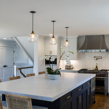 White Modern Kitchen with Compac Quartz Counters and Island