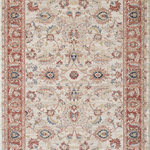 ABANI - Abani Babylon Area Rug, Traditional Ivory and Red Floral, 4'x6' - Your room will feel warm, inviting and cozy thanks to this traditional area rug. Soft beneath your feet and appealing to the eye, this piece features an all-over beige color that makes it ideal for any room. Offering a bold red border for added ambiance, this piece is a must-have for your personal library, living room or office space. To complete the look, there is an all over motif that was composed of various shades of beige, red and hints of dark blue.