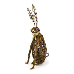 Shea's Wildflower - Natural Twigs Sitting Bunny With Burlap Bow - Wreaths And Garlands