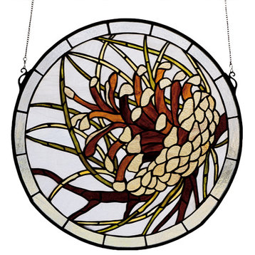 17 Wide X 17 High Pinecone Stained Glass Window
