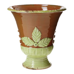 Vietri Rustic Garden Brown and Pistachio Leaf Planter - Indoor Pots And Planters