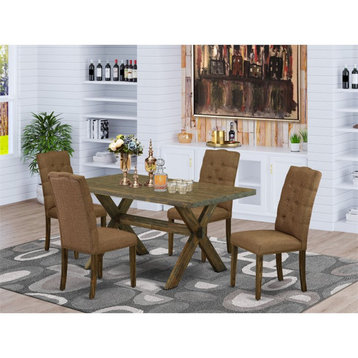 East West Furniture X-Style 5-piece Dining Table Set in Jacobean/Brown Beige