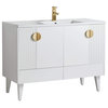 Venezian Single Bathroom Vanity, White, 48", Satin Brass Handles, One Sink