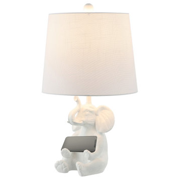 Modern Shabby Chic Resin/Iron Happy Elephant LED Kids' Table Lamp, Phone Stan