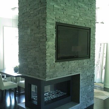 3 sided fireplace/with tv
