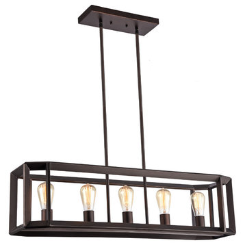 IRONCLAD, Industrial-style 5 Light Rubbed Bronze Ceiling Pendant, 34" Wide