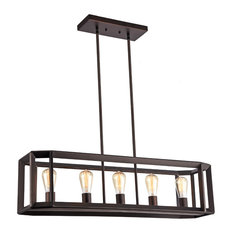 IRONCLAD, Industrial-style 5 Light Rubbed Bronze Ceiling Pendant, 34" Wide
