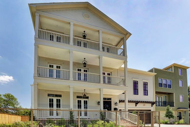 Craftsman three-story mixed siding exterior home idea in Houston