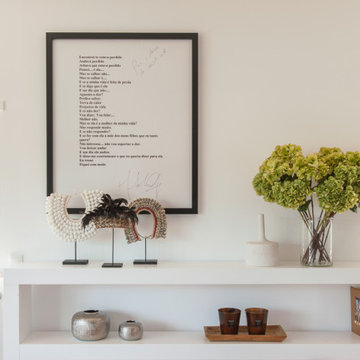 Living Room White Console with Framed Text Art, Birre House