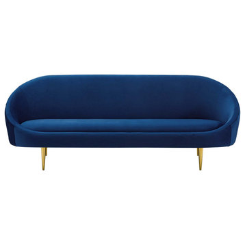 Modern Designer Living Room Lounge Club Lobby Sofa, Velvet Fabric, Navy Blue