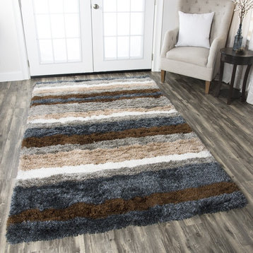 Rizzy Home Commons CO8423 Multi-Colored Striped Area Rug, Round 3'x3'