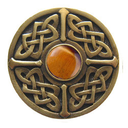 Inviting Home Inc. - Celtic Knob, Antique-Style Brass With Tiger Eye - Cabinet And Drawer Knobs