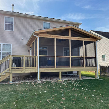 Screen Porch with a Cathedral Ceiling & Gable Roof with a Wood Deck in Wauconda