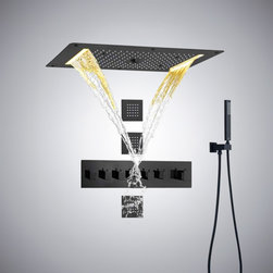 Led Mist Rainfall Shower System, Hand Shower and Jetted Body Sprays, Matte Black - Showerheads And Body Sprays