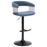 Armen Living - Calista Adjustable Bar Stool, Blue Fabric With Black Metal, Blue - Give a contemporary update to your home with our stunningly stylish and comfortable Calista adjustable bar or counter stool. Featuring sturdy construction, our bar stool stands out with a curved and thoughtfully contoured backrest and seat, wrapping you in supreme comfort. The counter stool features a rich blend of materials and finishes to make a plush and modern statement in your eat-in kitchen, bars, or lounge. With a generously cushioned backrest and seat, our contemporary barstool provides a stylish and comfortable solution for entertaining in a home or apartment. It is upholstered in high performance fabric or faux leather which does not crack or fade easily; it is both stain and UV resistant for easy maintenance and longevity. Our bar stool is expertly crafted from metal and engineered wood to provide a durable and multifunction seating option that can work efficiently from a kitchen to a home office. Featuring a built-in footrest and smooth lifting mechanism, our adjustable counter stool effortlessly caters to a kitchen island, pub table, home bar, or adjustable desk. It includes a wonderful 360-degree swivel function with a smooth gliding system to make island chats, meals, and conversation a lot more enjoyable. The Calista adjustable bar or counter stool easily incorporates into any home and is available in your choice of black metal finish with your choice of gray faux leather, or light gray or blue fabric upholstery, or a black and Golden Bronze metal finish with your choice of black or gray faux leather upholstery.
