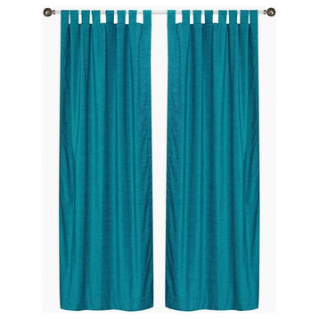 Lined-Turquoise Tab Top  Velvet Curtain / Drape / Panel   - 80W x 63L - Piece