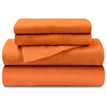 Traditional Flannel Deep Pocket Bed Sheet, Pumpkin, King