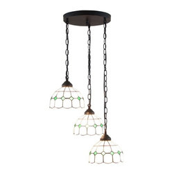 White Stained Glass Iron Base 3 LightsTiffany Island Lighting - Kitchen Island Lighting
