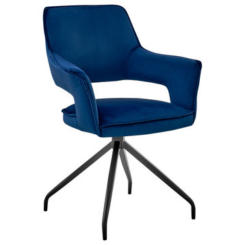 Hadley Dining Room Accent Chair, Velvet With Black Finish, Blue