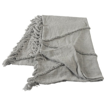 Bohemian Basics Decorative Diamond Tufted Cotton Throw Blanket, Light Grey