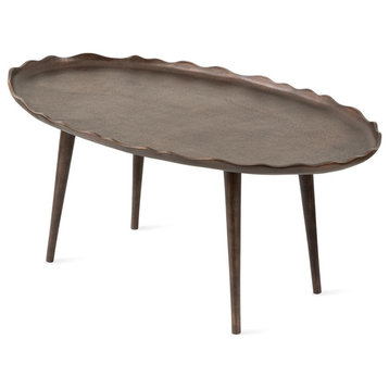 Modern Coffee Table, Aluminum Construction & Oval With Accented Edges, Bronze