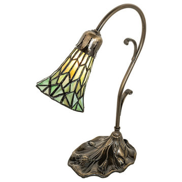 Meyda Tiffany 251851 Pond Lily 15" Tall Gooseneck Table Lamp - Antique Brass