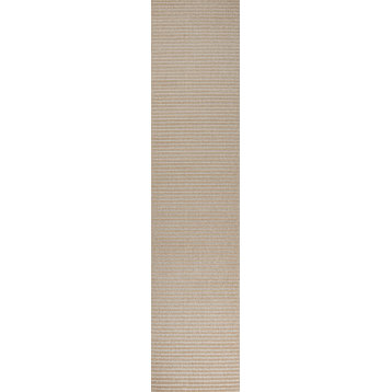 Aarhus Minimalist Scandi Striped Runner Rug, Beige/Cream, 2 X 8