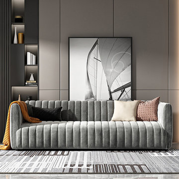 Modern Grey Flannelette Vertical Streaks 3 Seater Sofa