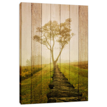 Faux Wood Calming Morning Landscape Photo Canvas Prints, 16" X 20"