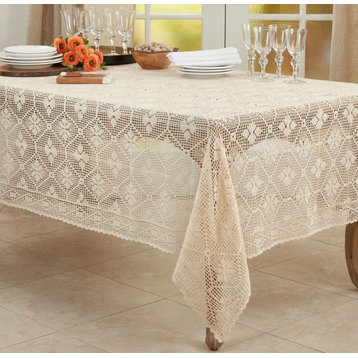 Delicate Crochet Tablecloth, Ecru, 65"x120"
